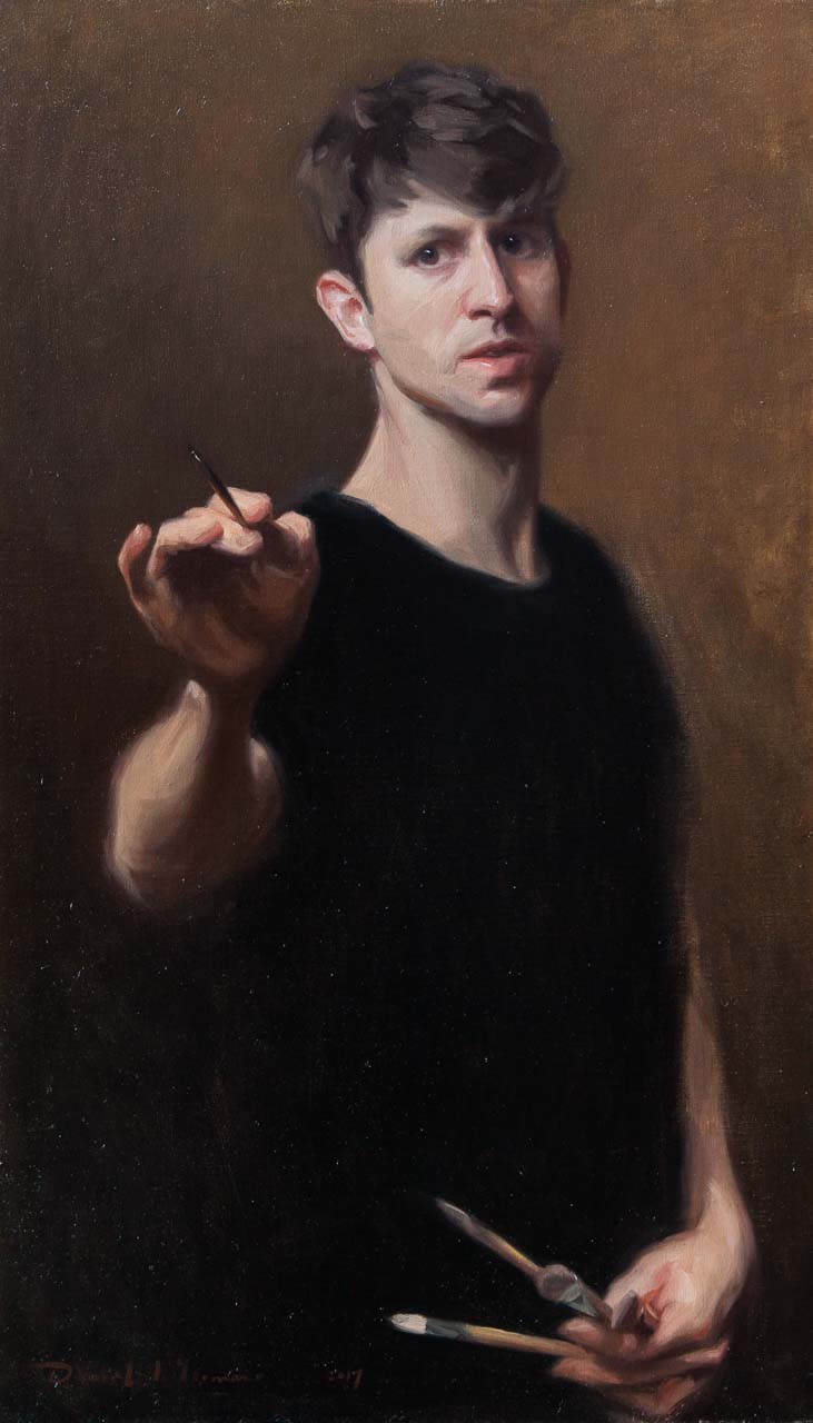 A Self portrait by artist Daniel James Yeomans painted in oils on canvas