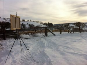 photo of the Painter's easel in the snow. Welsh countryside
