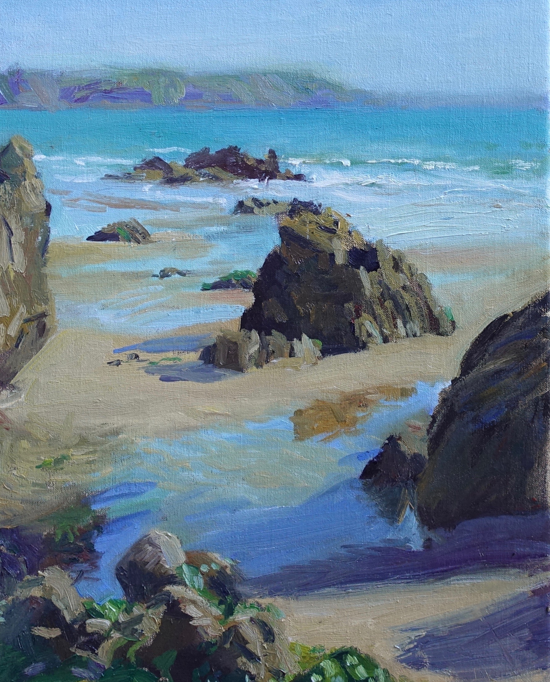 A painting of rocks and water on Marloes Sands, Pembrokeshire