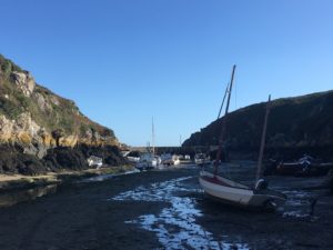 Boats at low tide in Porthclais Harbour
