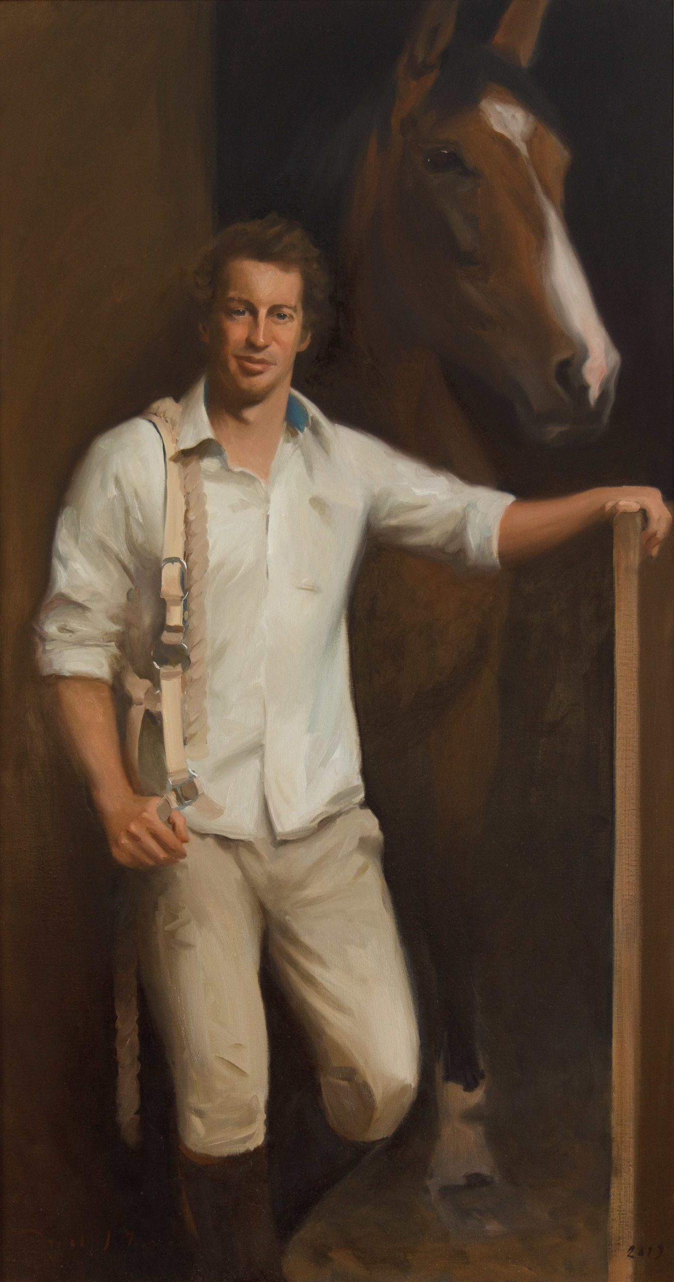 An Equestrian portrait painting of Johnny & Bridey