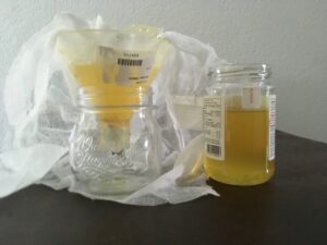 collecting and filtering sun thickened linseed oil