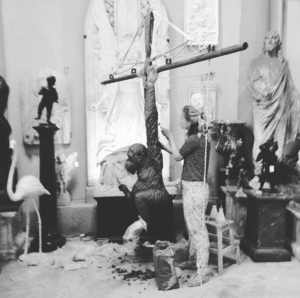 Elizabeth Lamarche sculpting in the studio