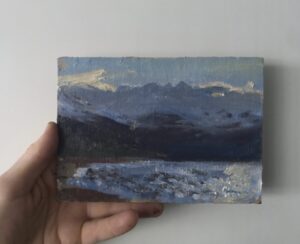 Oil painting of the Cairngorms with snow