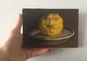 still life painting with quince