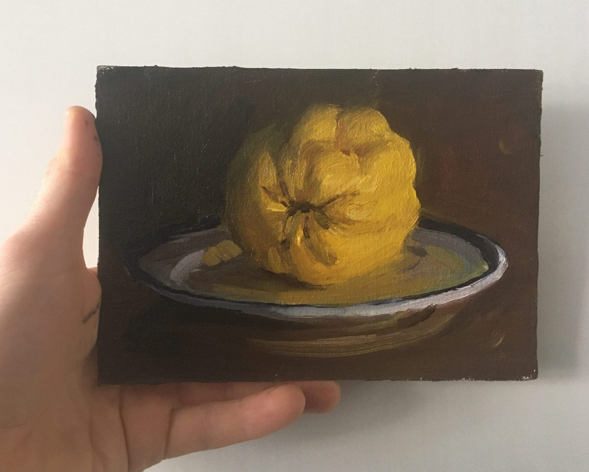 still life painting with quince