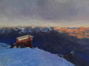 oil painting of Refuge de Chalin, 'Under the shadow of Dents du midi'