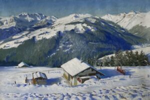 oil painting . Spring snow in the Portes du Soleil