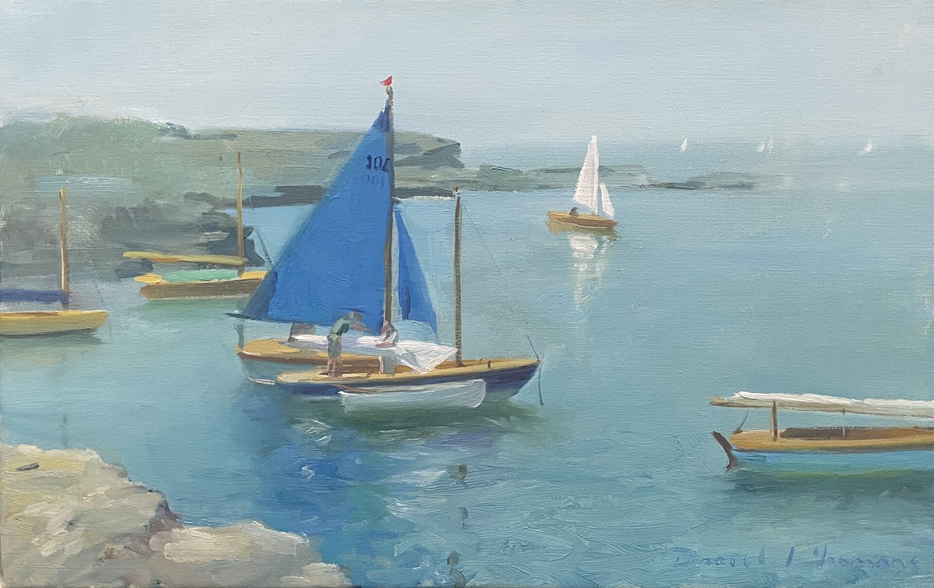 oil painting of Treaddur Bay sailing club