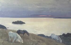 Oil painting of Llandwyn Island with wild ponies